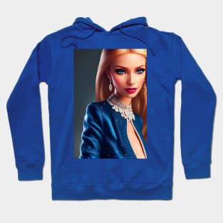 Beautiful Blonde Fashion Doll in Blue Dress - AI Art Portrait Hoodie